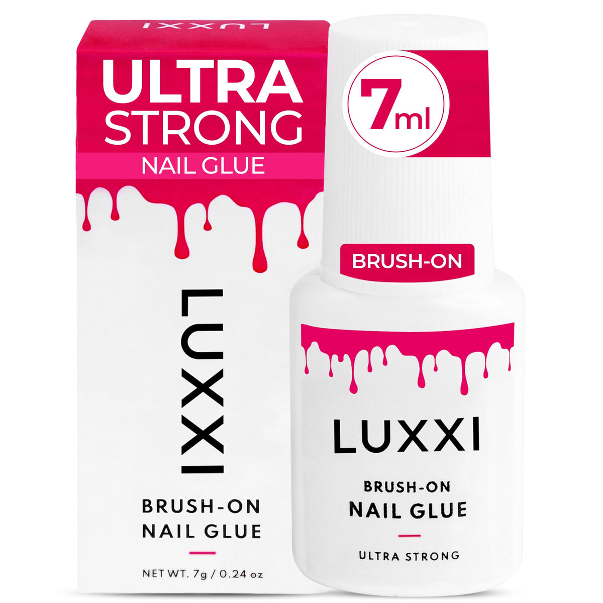 Luxxi pink gel nail glue product lifestyle presentation