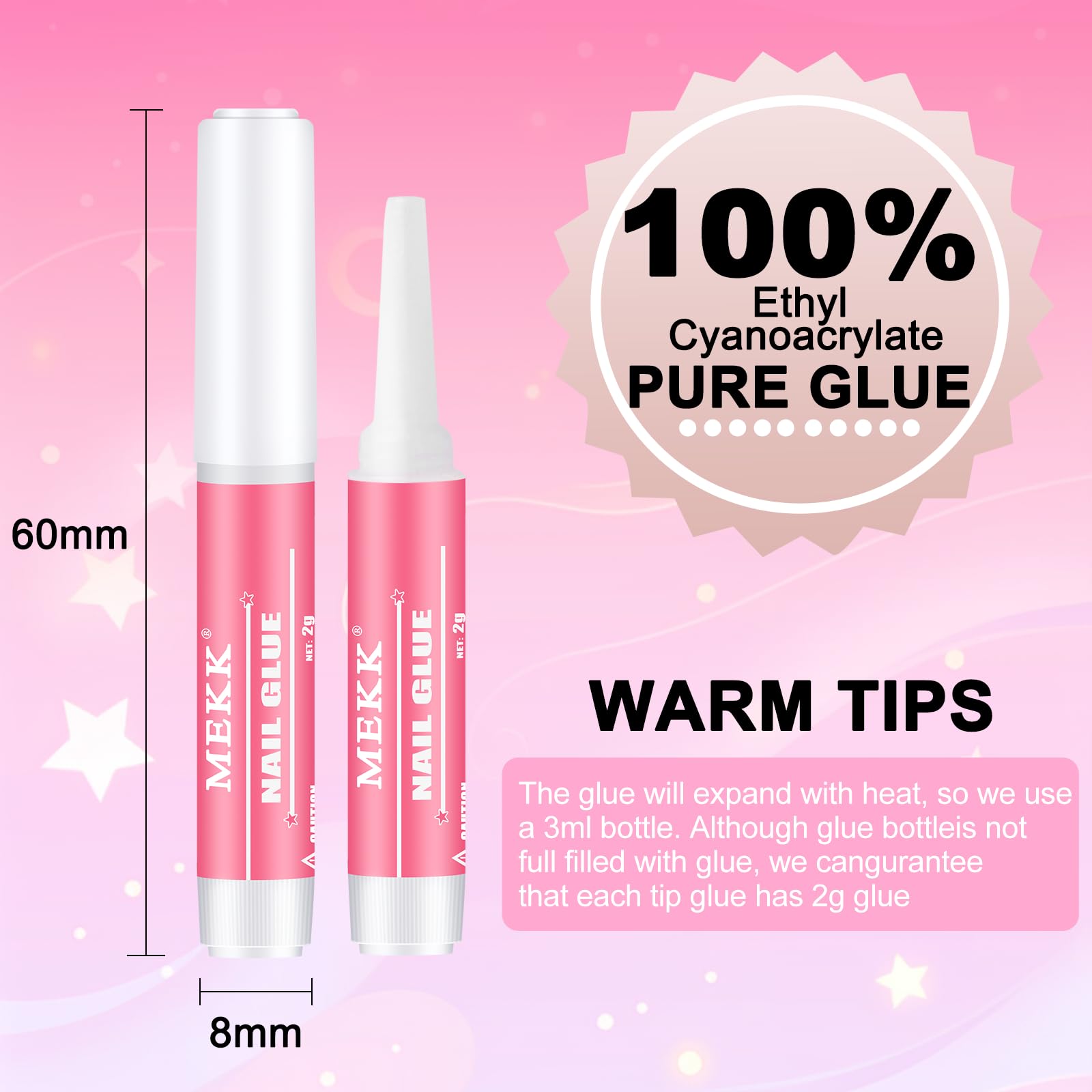 Close up of Mekk professional nail adhesive tubes