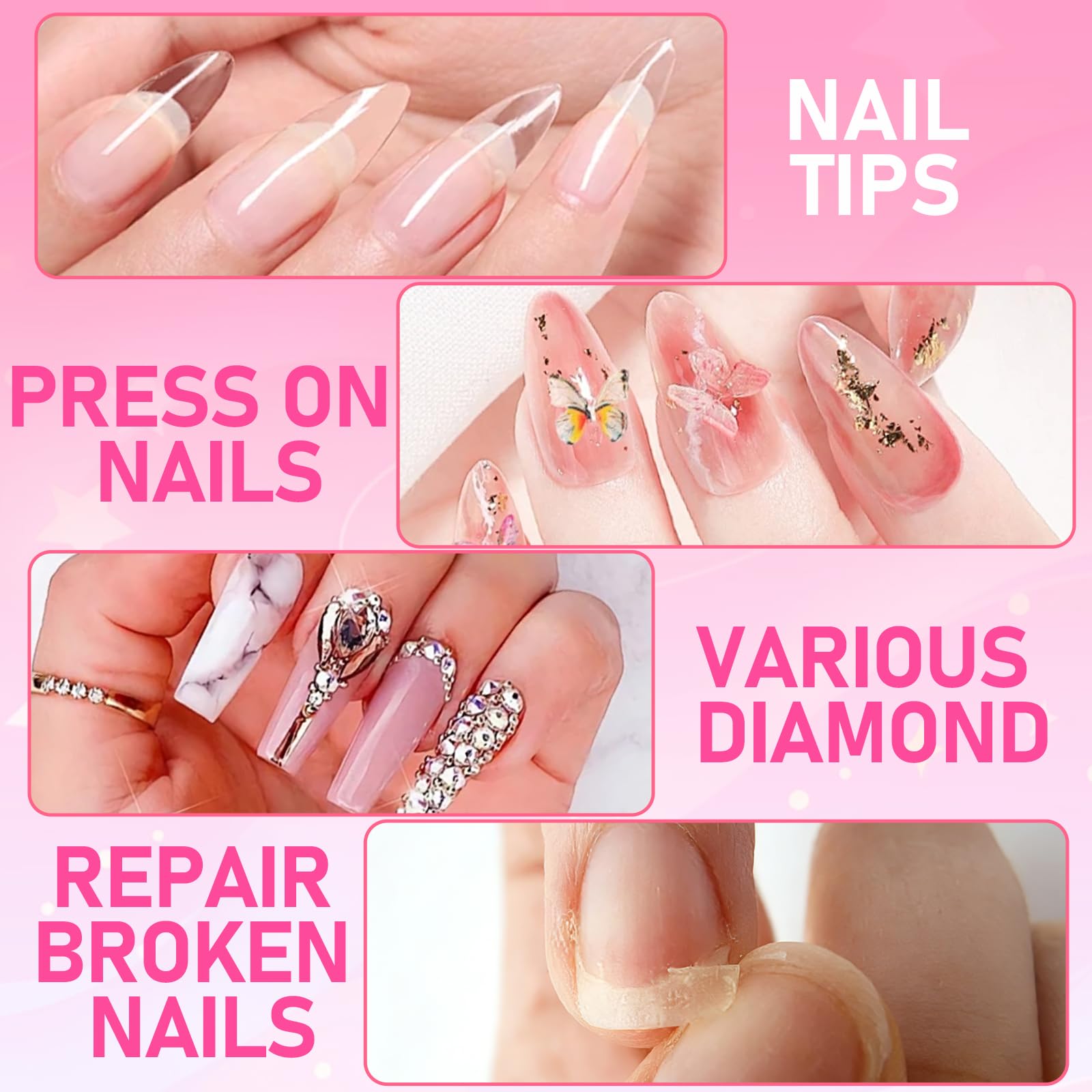 Clear drying Mekk nail glue for broken nails