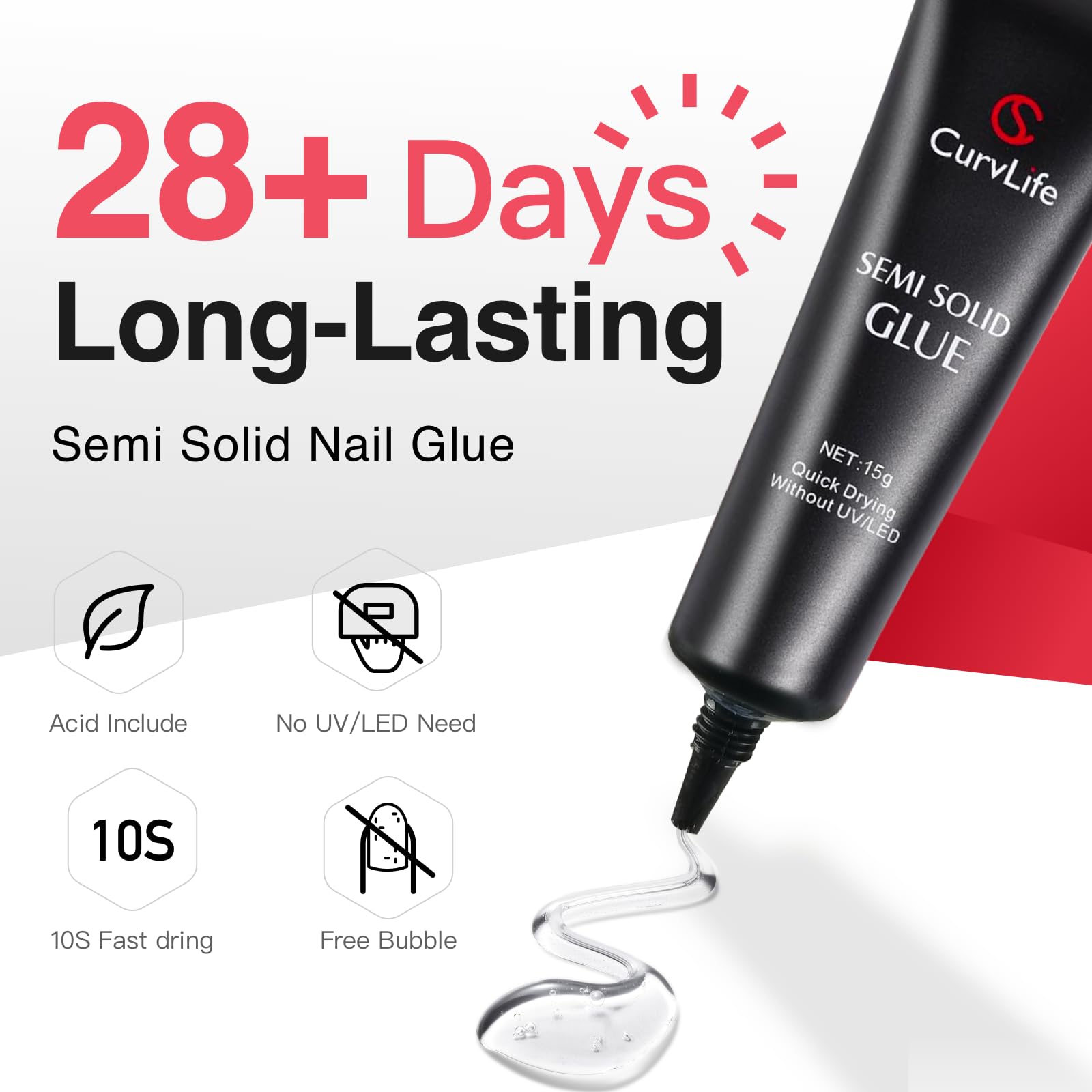 Close up of Curvlife semi-solid nail glue tube texture