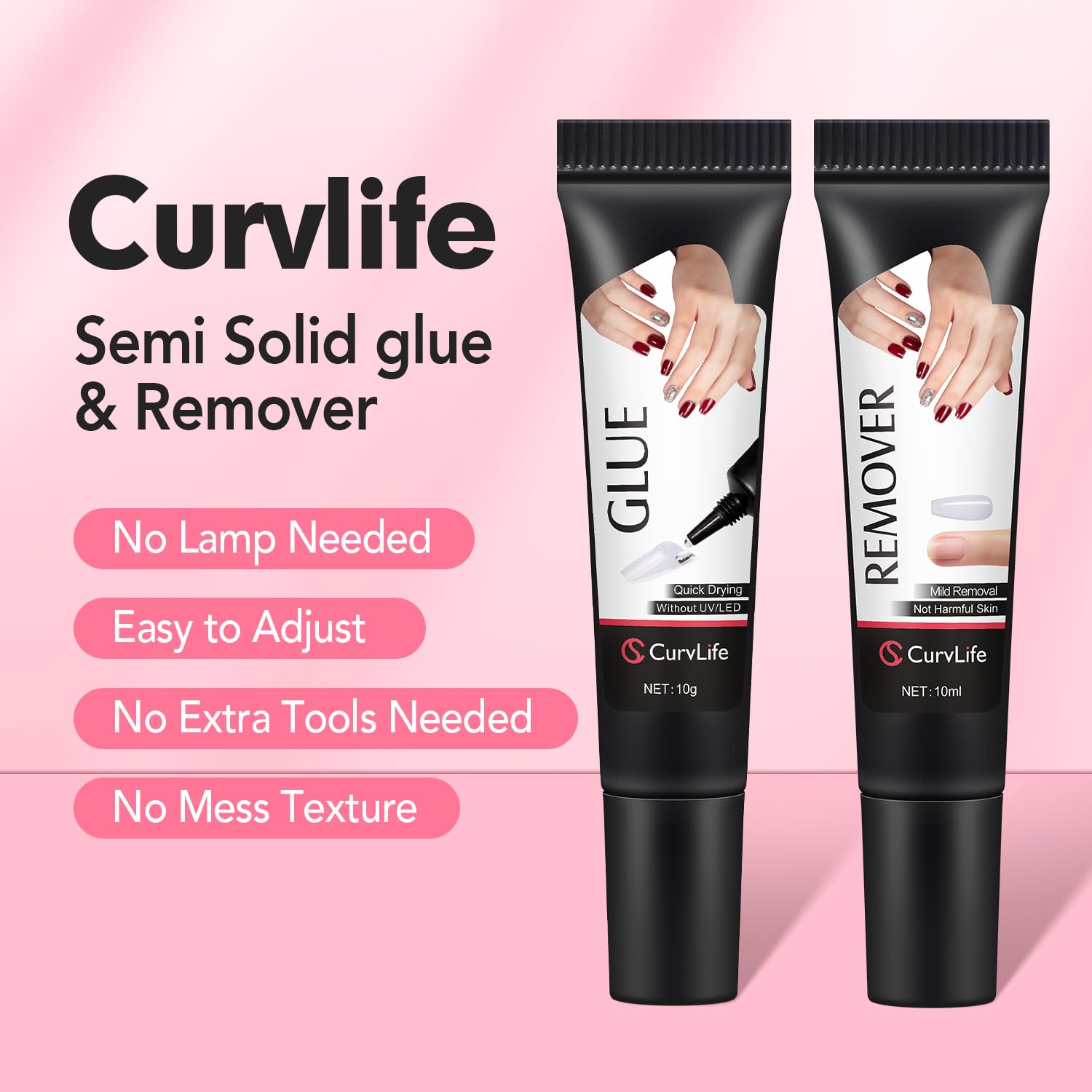 Curvlife nail glue tube and remover bottle set
