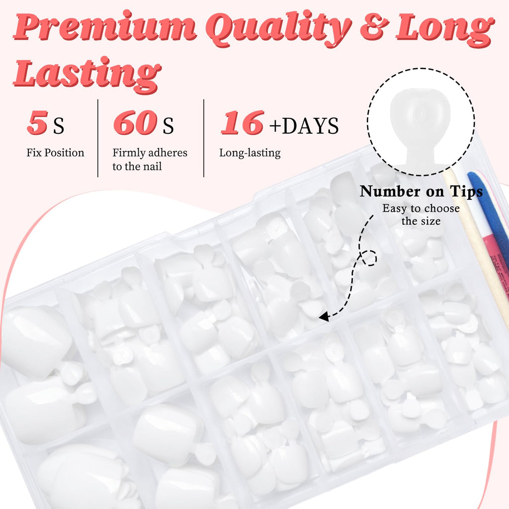 LuckForever white acrylic toe nail tips close up