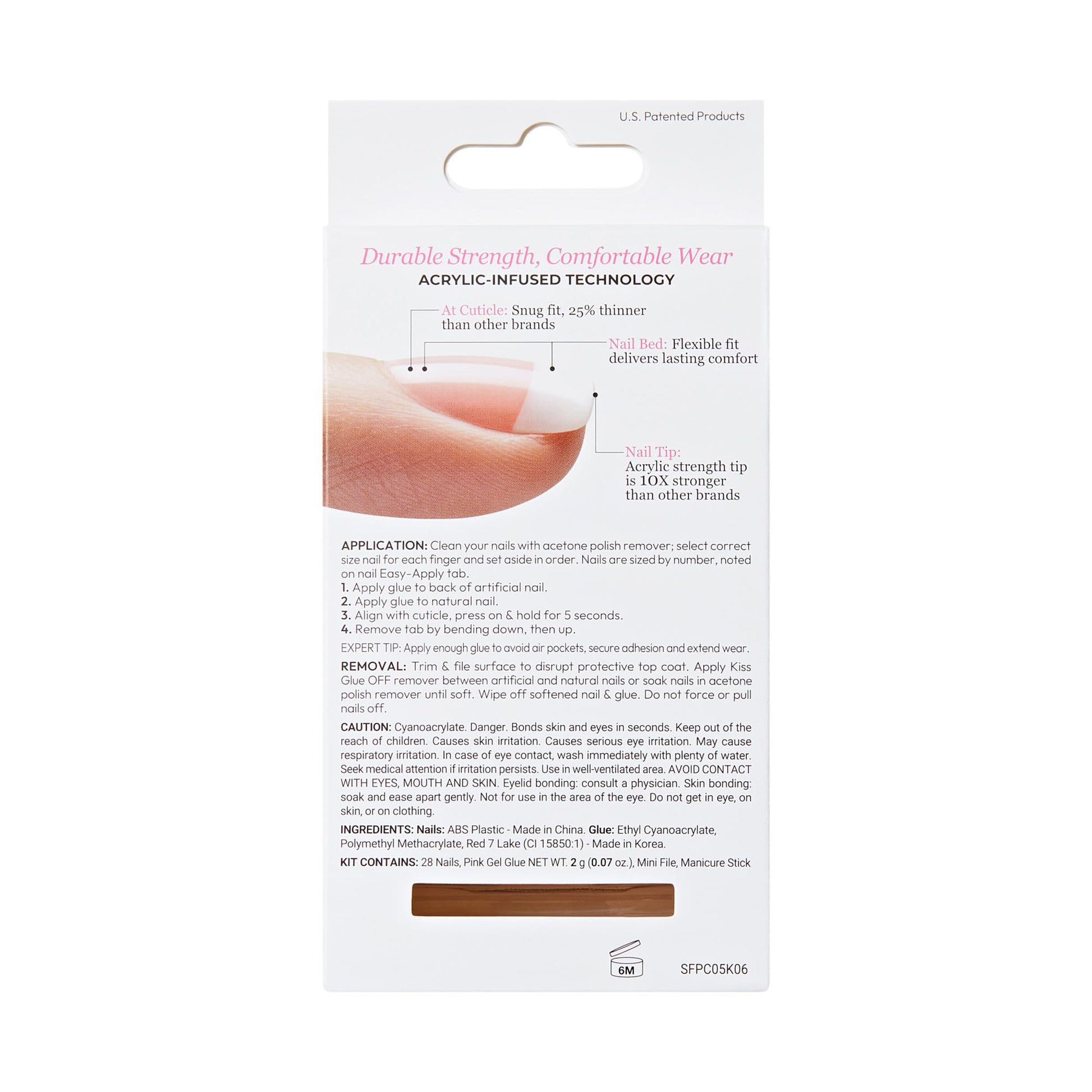 Back of packaging detailing Kiss Salon Acrylic nail features