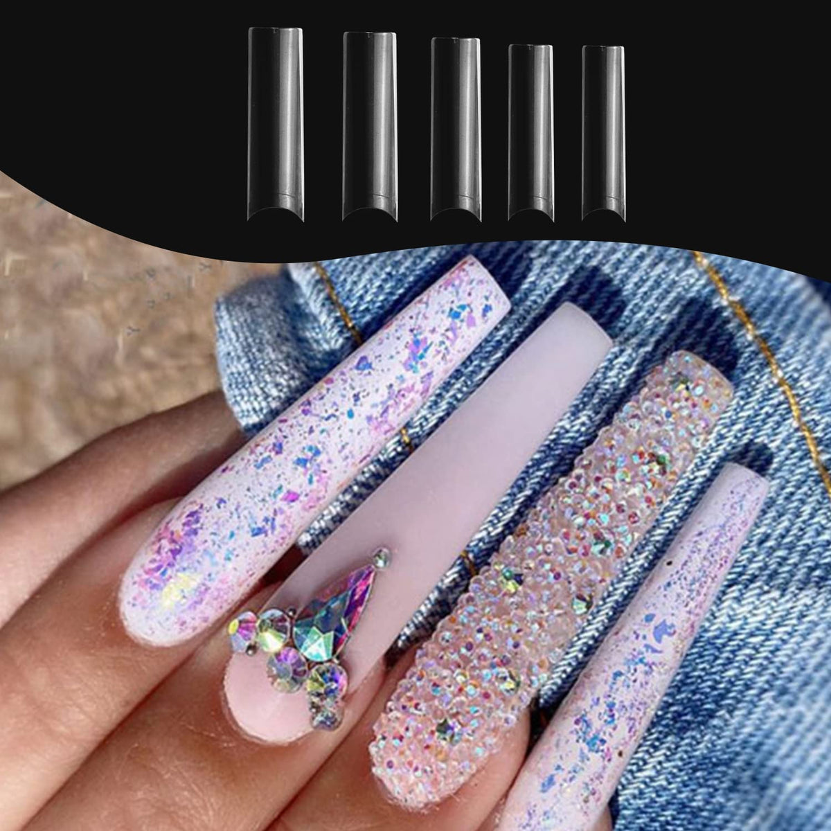 Sitelenaby square shape nail tips ready for DIY manicure artwork