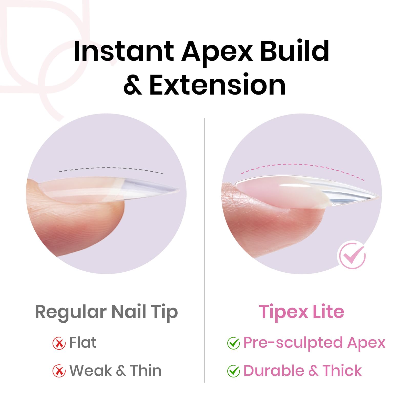 Beetles Tipex Lite nail tips showing various sizes and almond shape