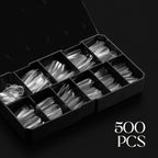 Apres long stiletto nail tips arranged by size