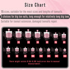 Angle view of glossy pink French tip press on toenails for DIY pedicures