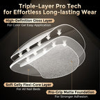 Tri layer core construction detail of short almond press on nails