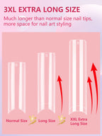 Extra long tapered square fake nails in packaging