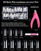 Morgles 500 pieces false nail tips in 10 numbered sizes