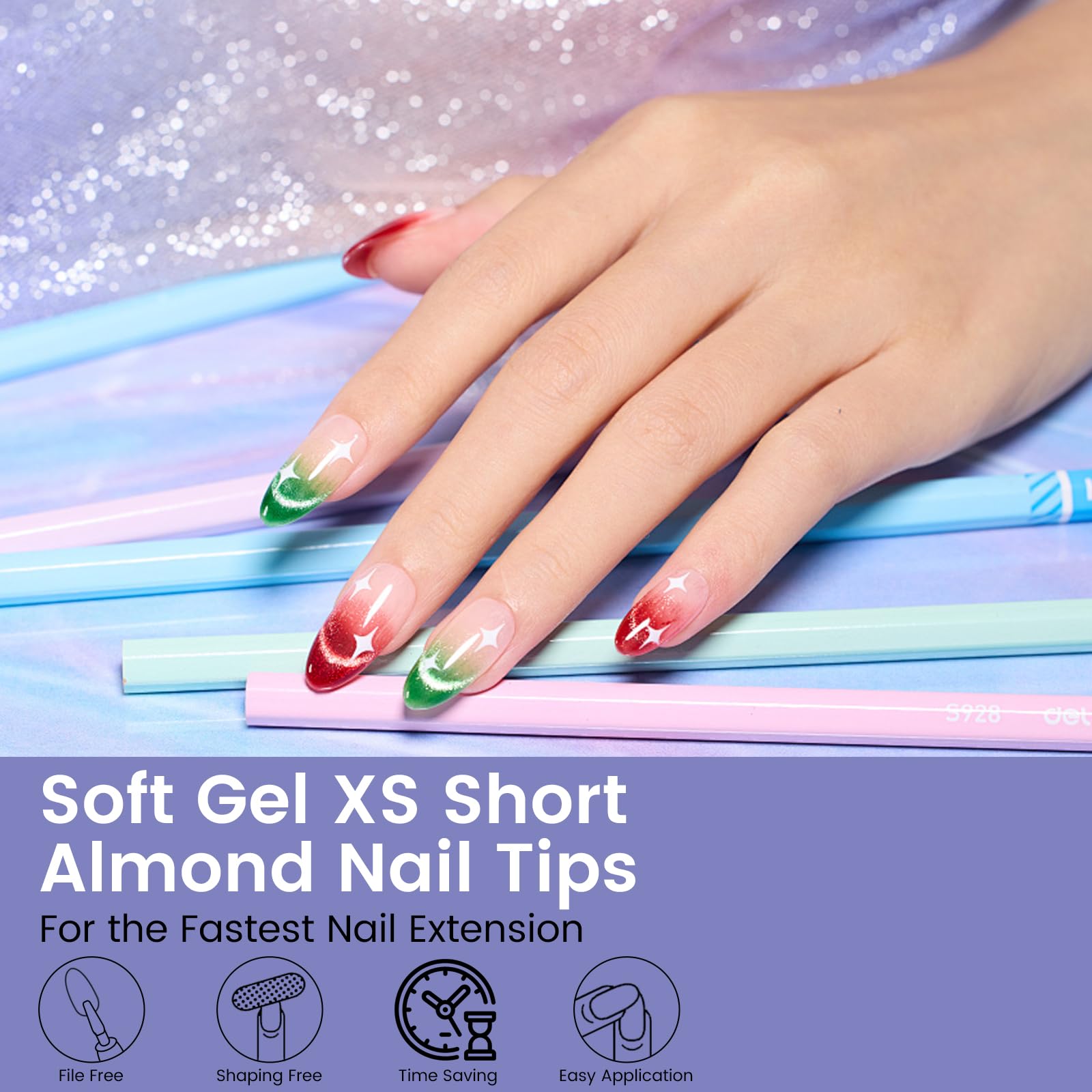 Wilfniee clear soft gel nail tips arranged by size