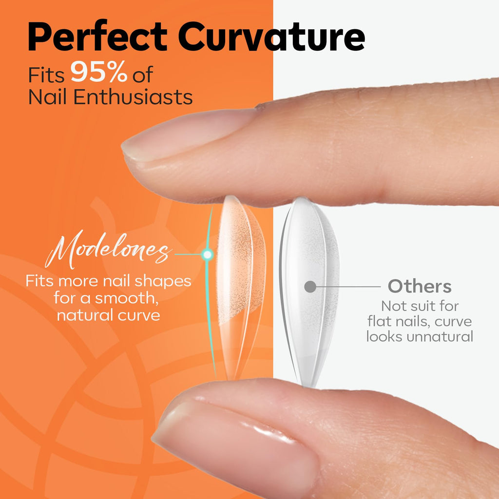 Close-up view of clear full cover press on nail tips texture