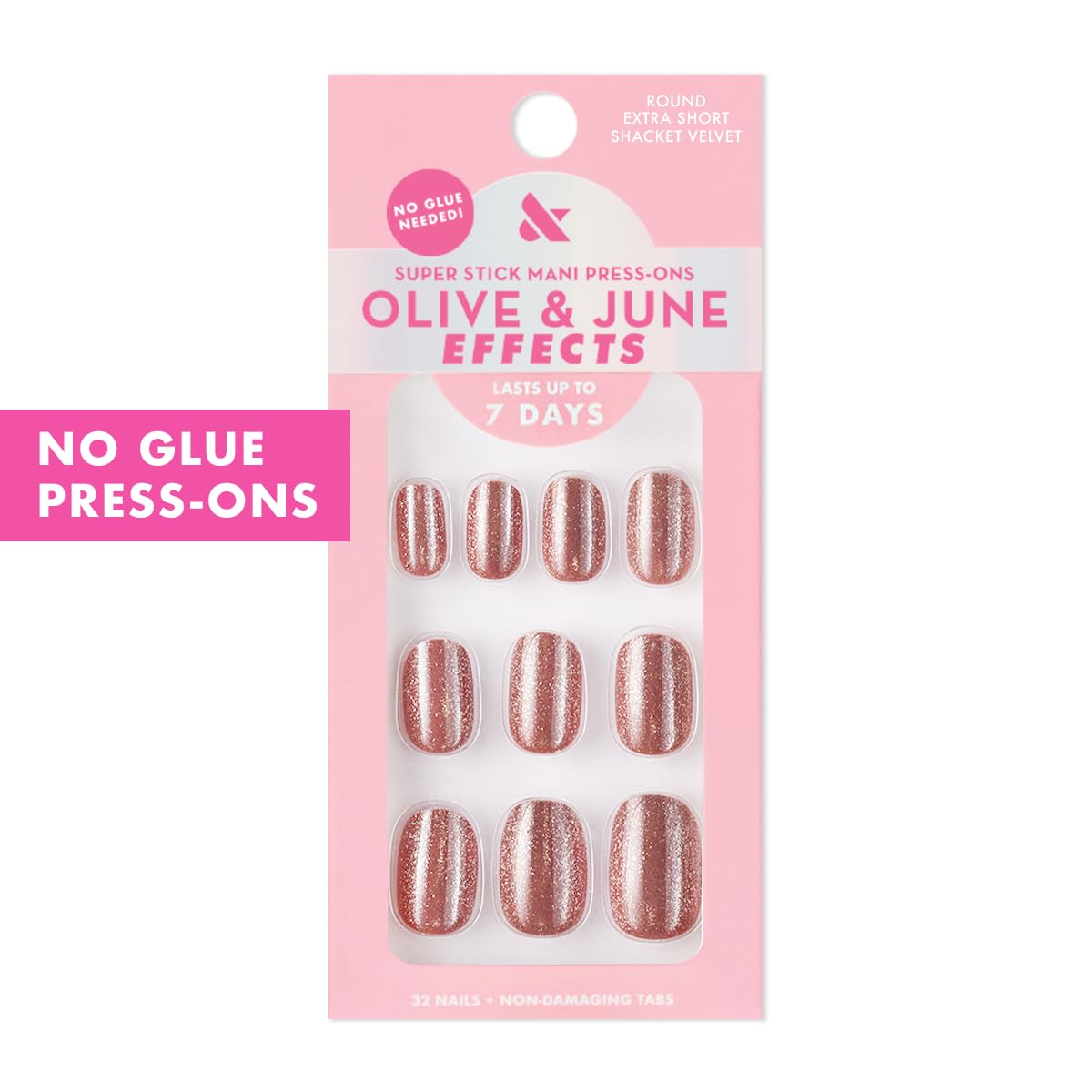 Olive and June extra short round press-on nails packaging