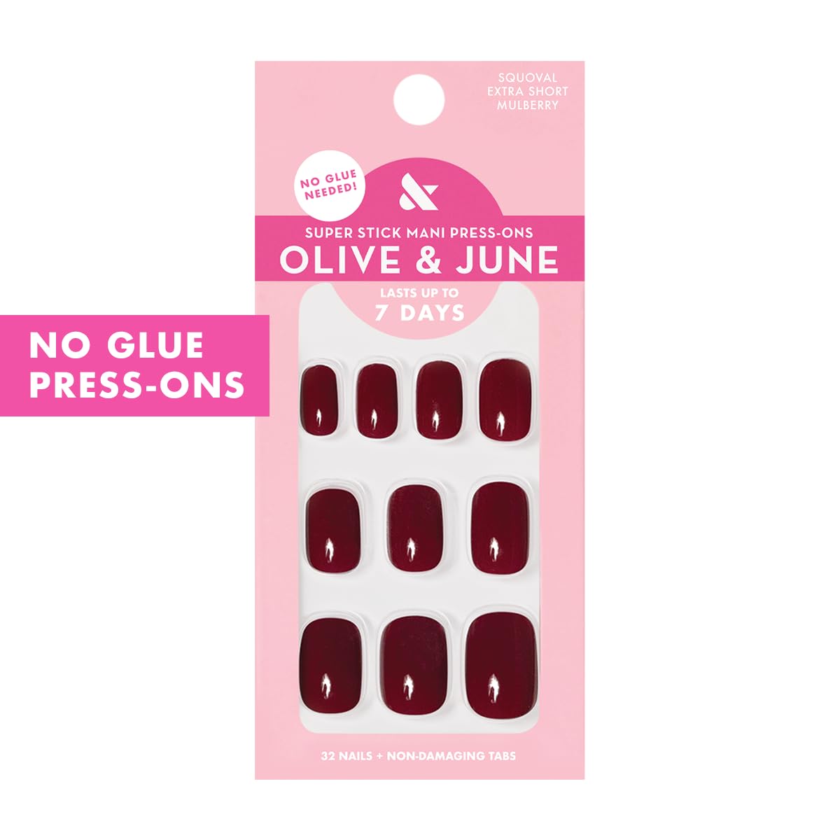 Close up of Mulberry Maroon extra short squoval press on nails