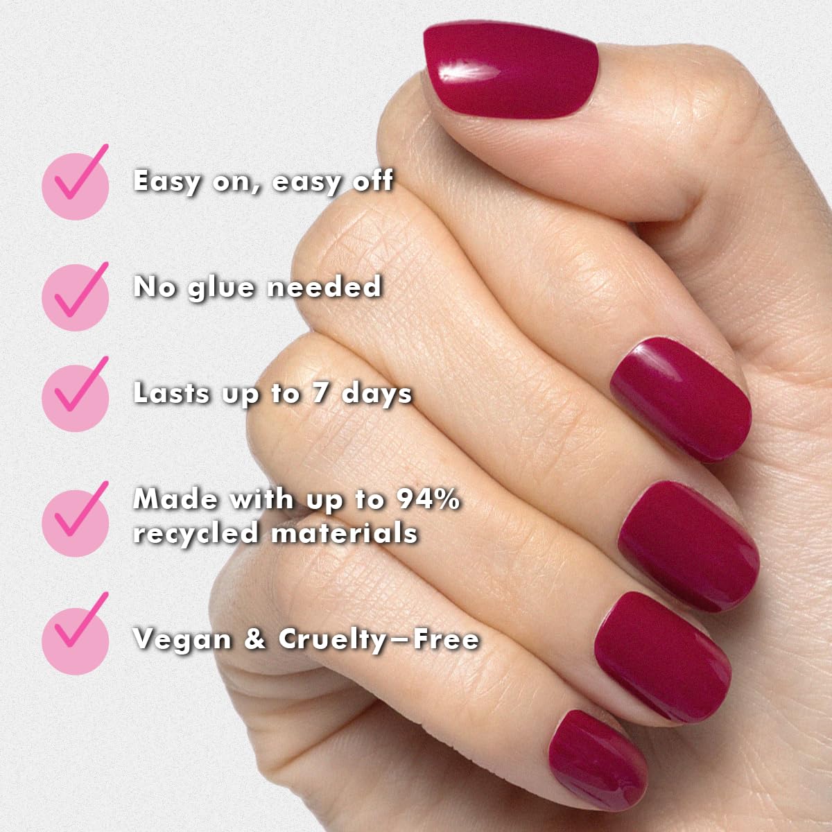Side profile of Olive and June squoval press on nails