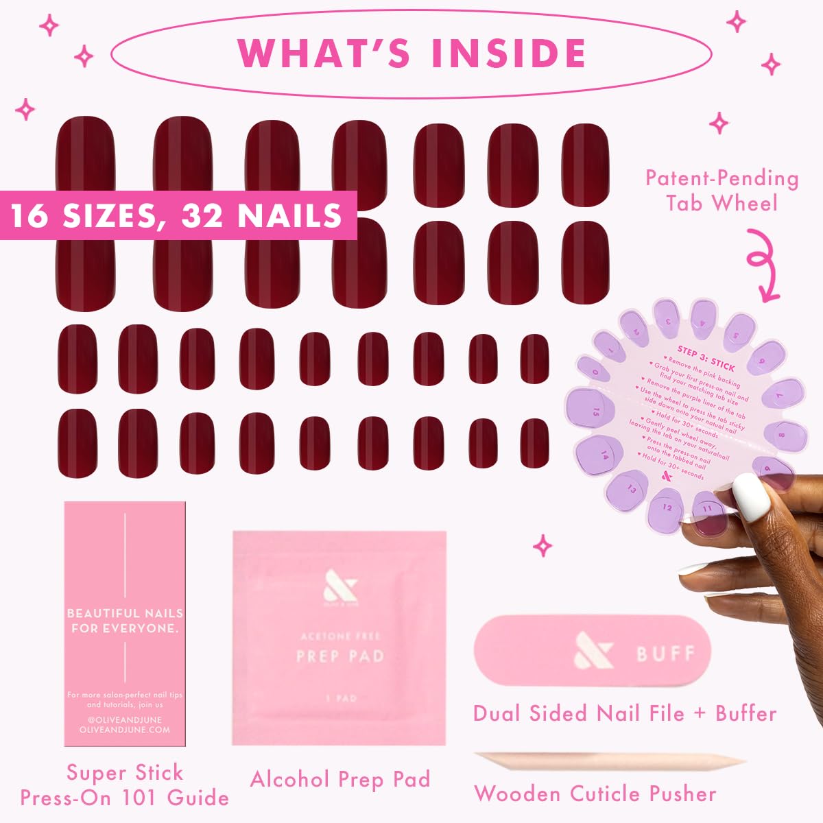 Olive and June nail set in Mulberry Maroon for 7 day wear