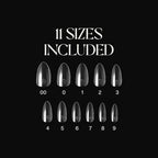 Apres soft gel nail tips interior grid showing 11 sizes