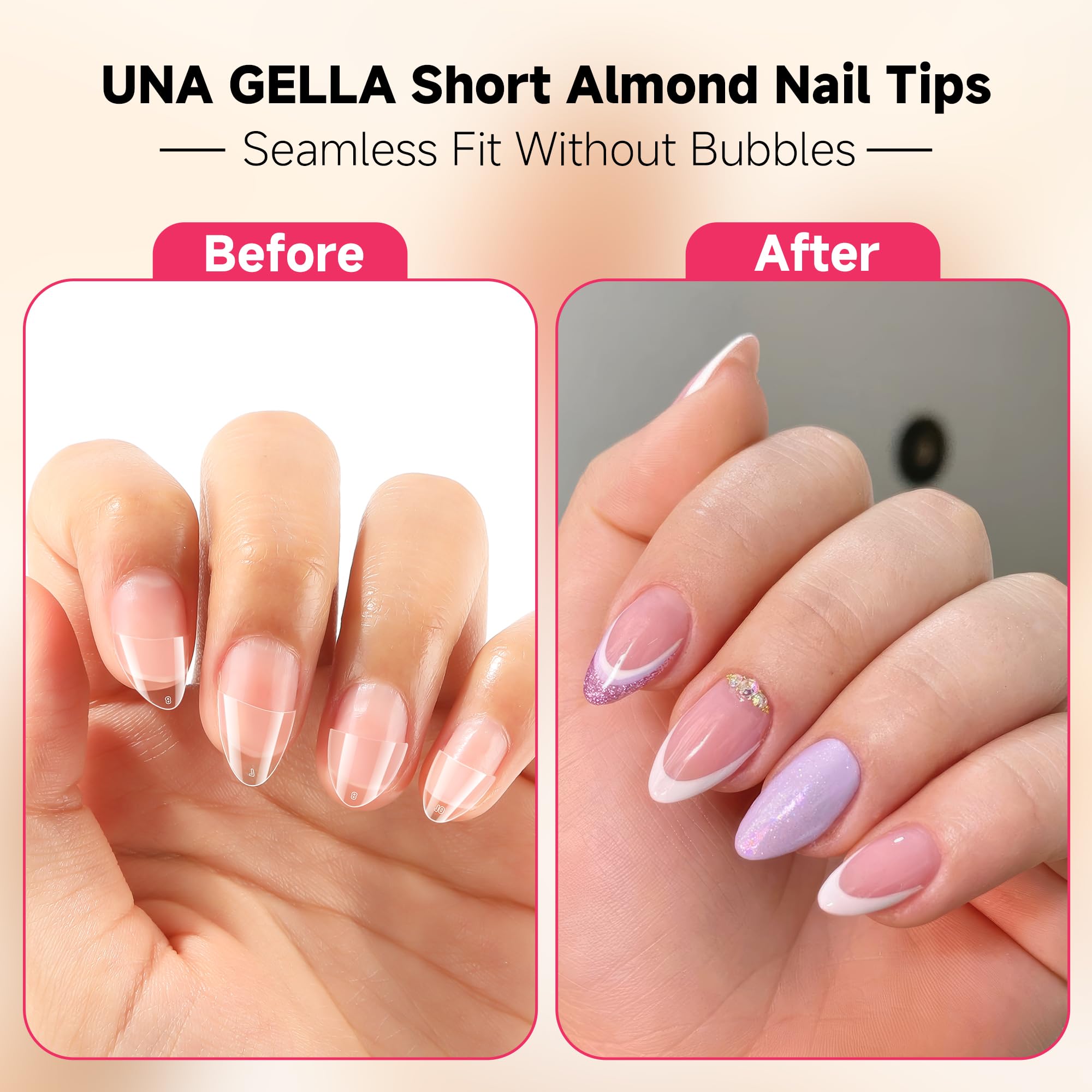 Full set of 504 pieces Una Gella almond nail tips