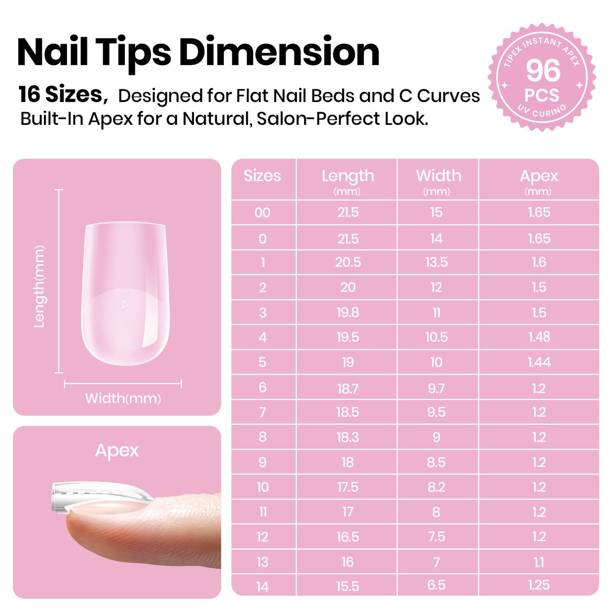 Side profile showing natural curve and fit of Beetles nail tips