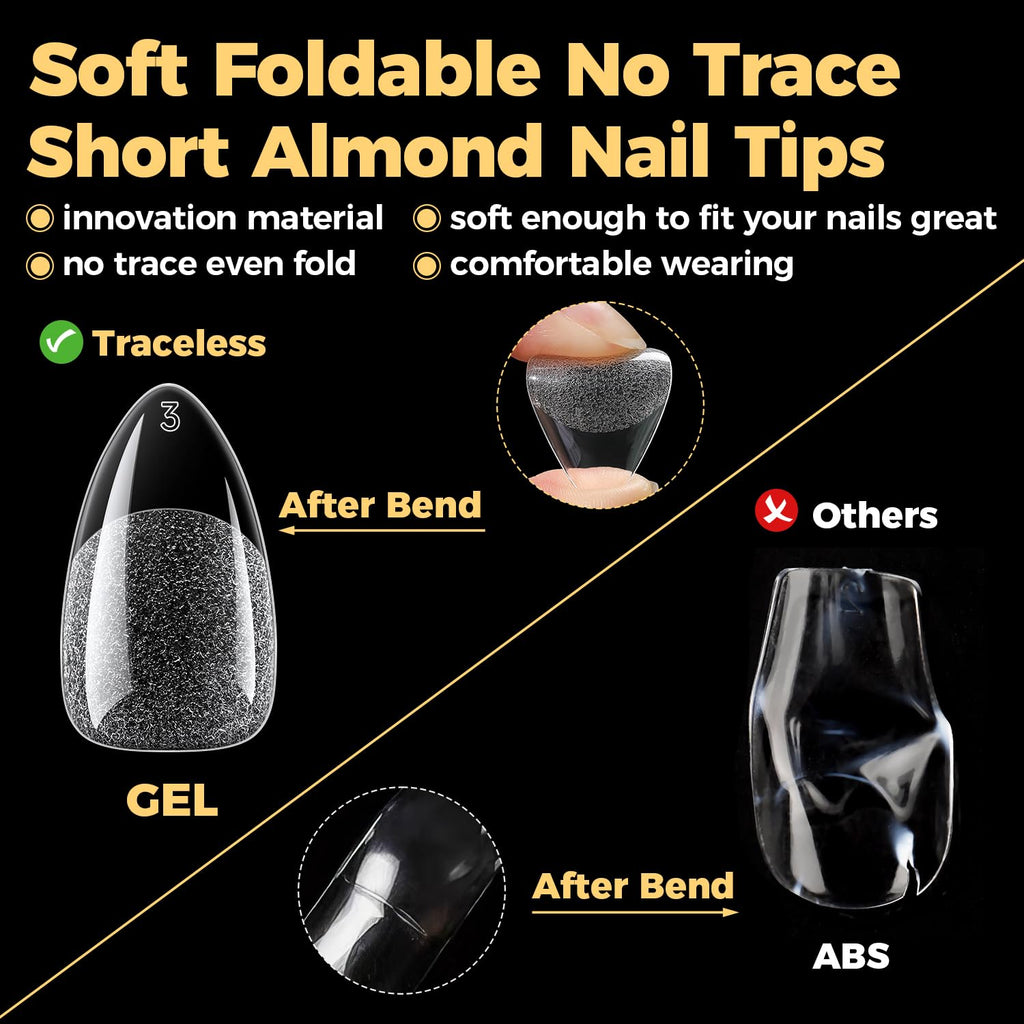 Side profile of short almond press on nails for manicure