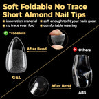 Side profile of short almond press on nails for manicure