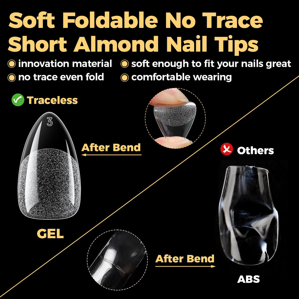 Side profile of short almond press on nails for manicure