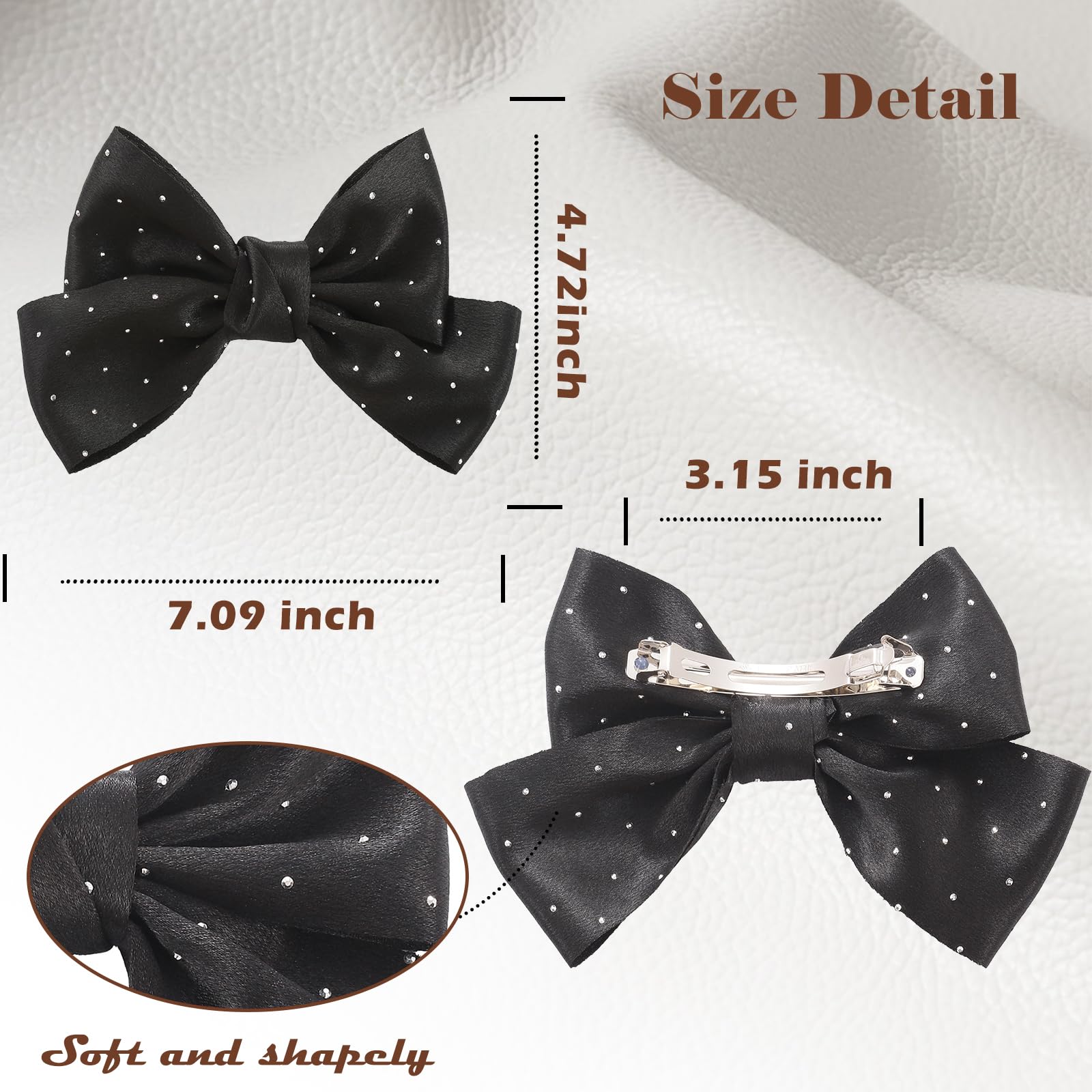 Back view of the durable metal French barrette clip attachment on the satin ribbon bowknot.