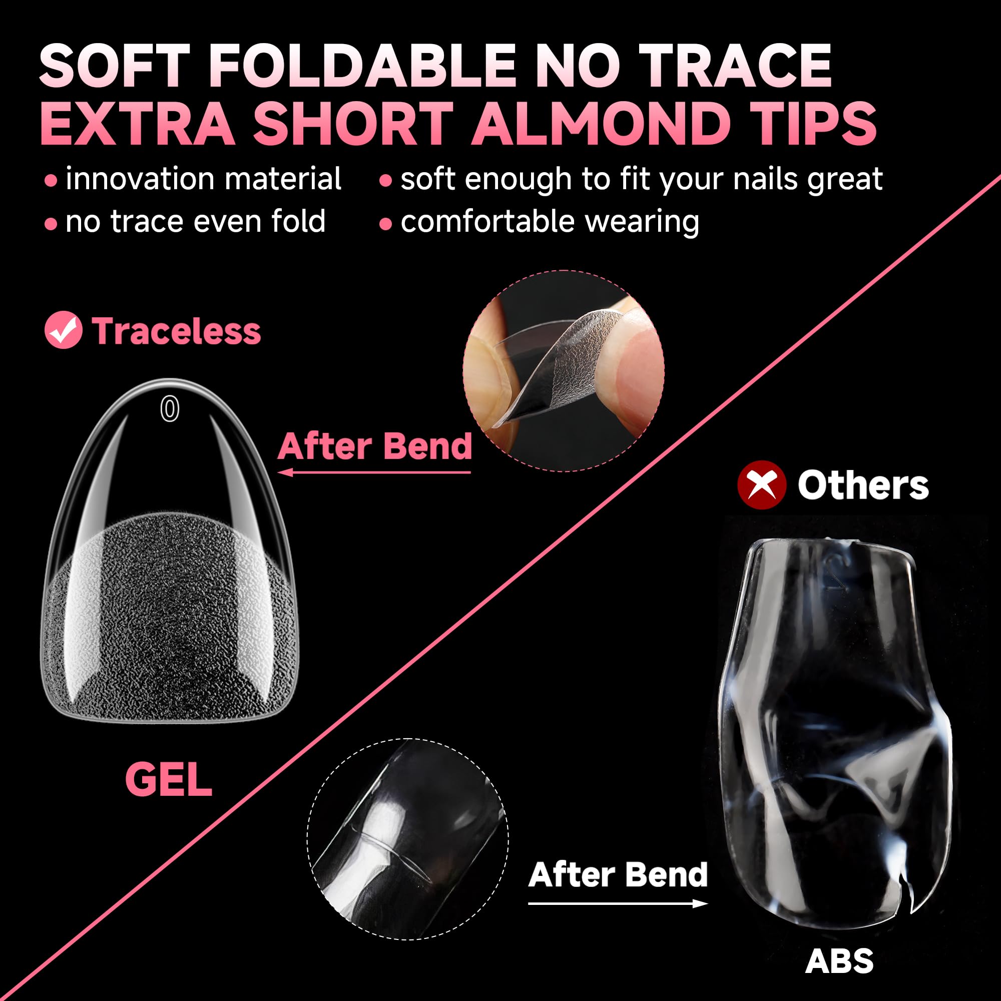 Close up of soft gel nail tip flexibility and texture
