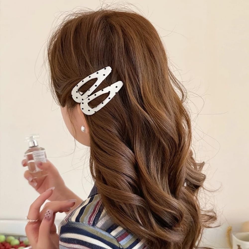 Model showing how the retro black and white side pins style bangs effortlessly.