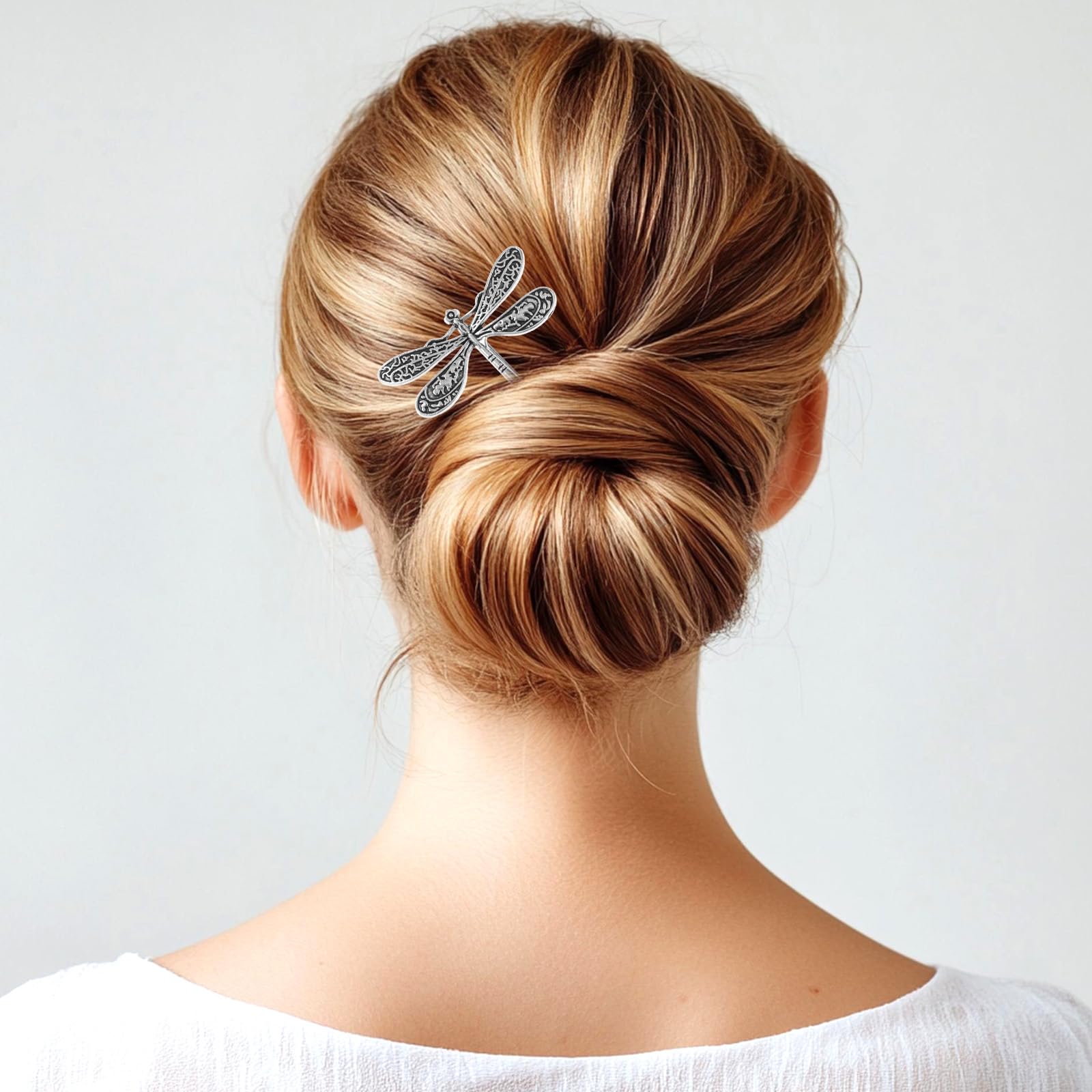 HJZHII wedding hair accessories set of six silver dragonfly clips on white background