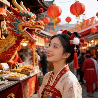 KYMY Spring Festival red bow hairpins with traditional Chinoiserie tassels