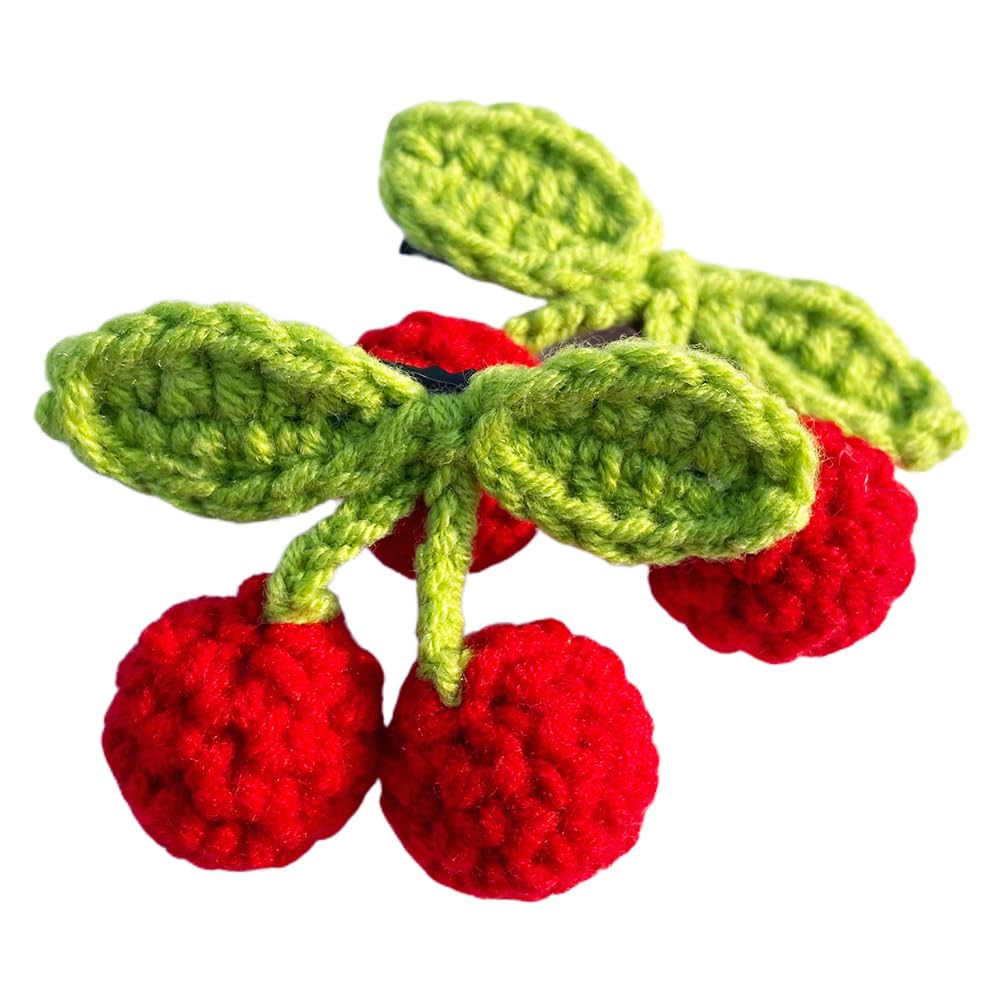 Back view of the sweet cherry manual knitted barrettes displaying the hidden take up thread process