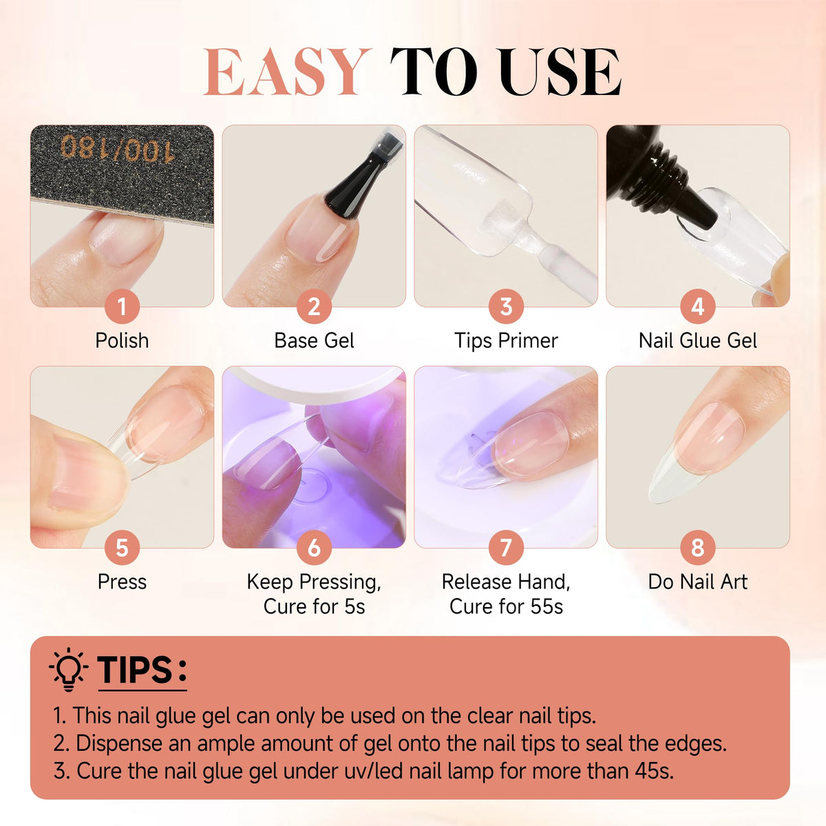 Using solid gel glue to attach 3D nail charms and rhinestones