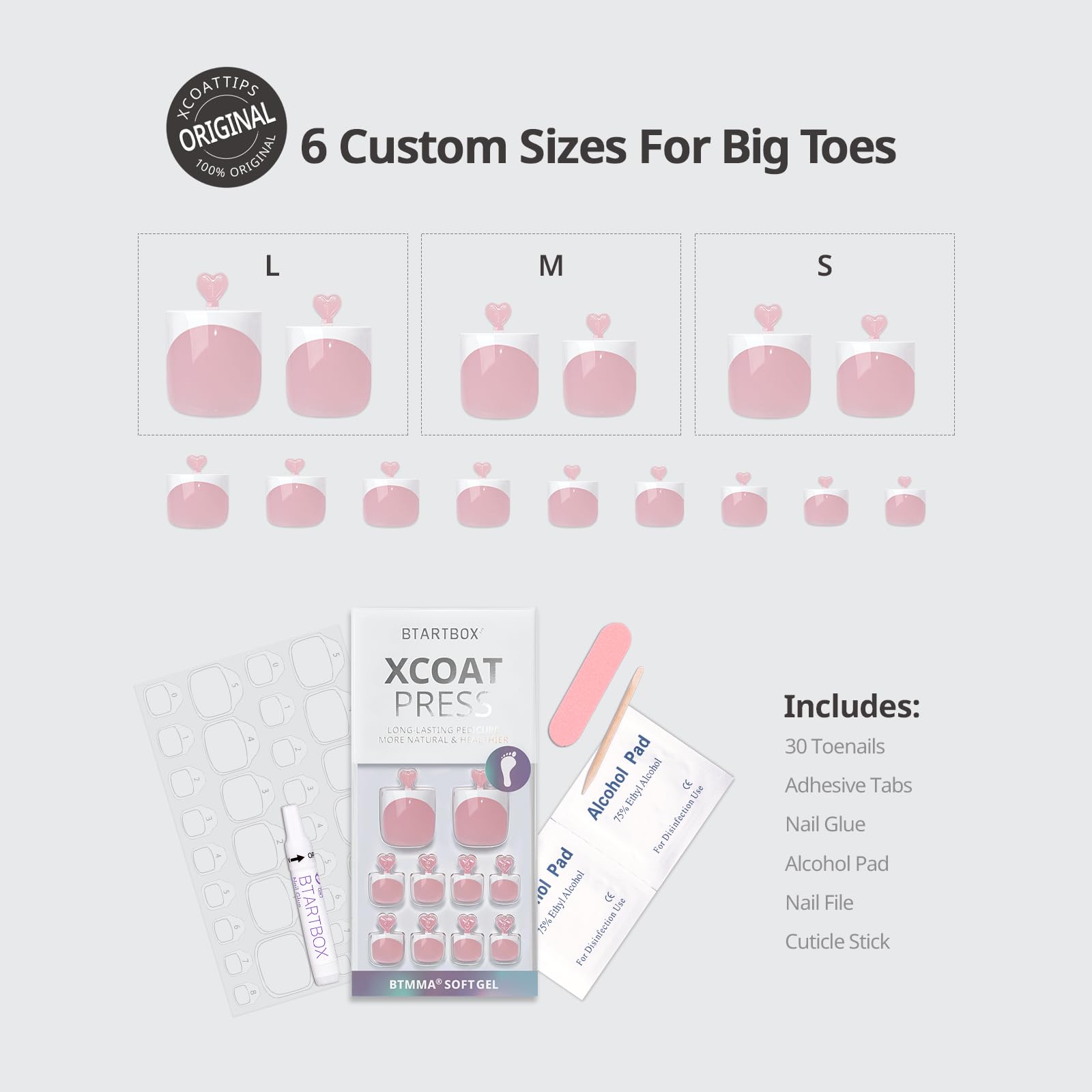 Selection of 15 sizes of Btartboxnails press on toenails