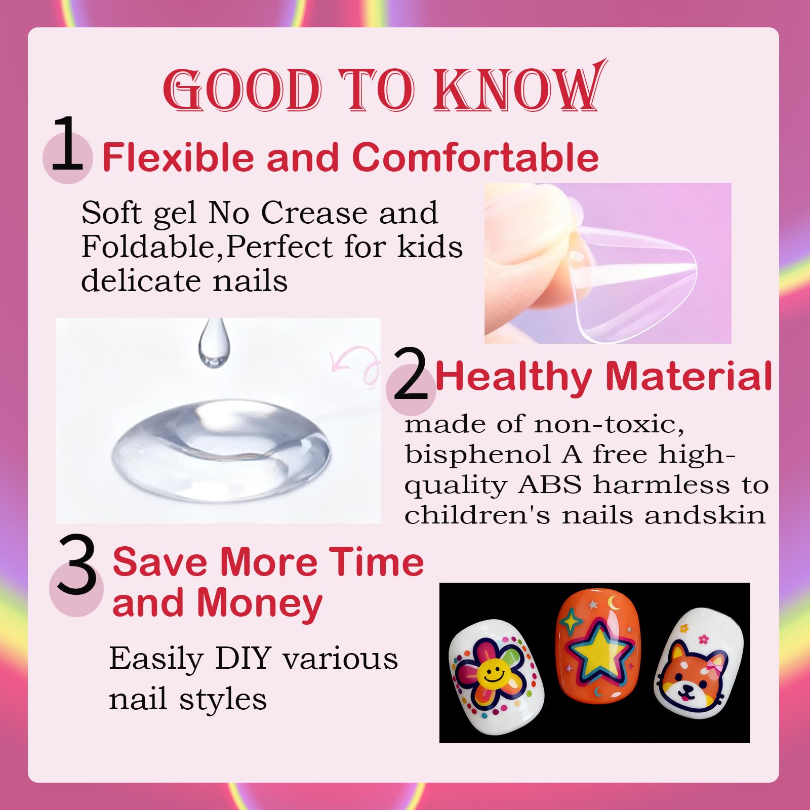 Opkssnails clear soft gel nail tips for children