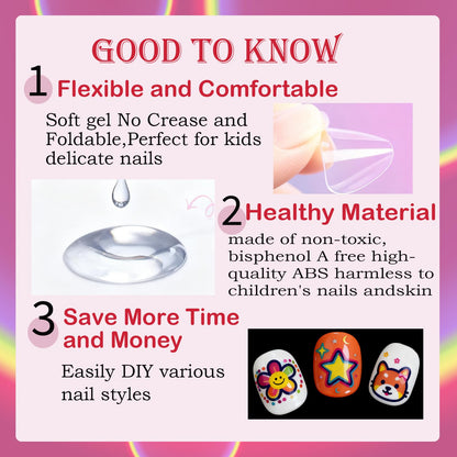 Opkssnails clear soft gel nail tips for children