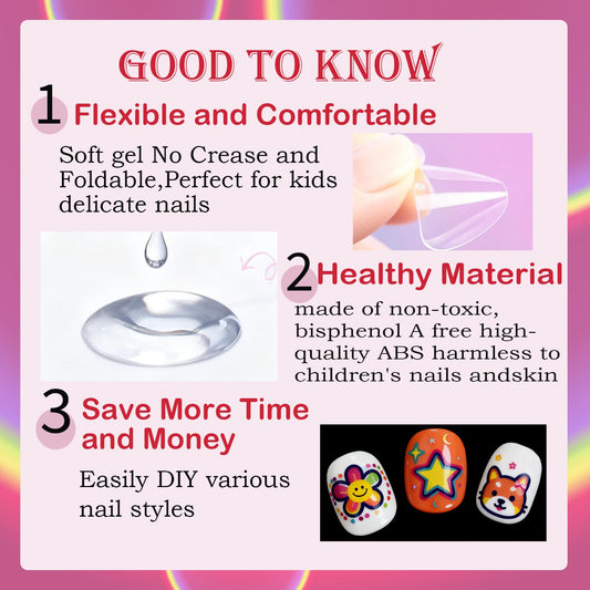 Opkssnails clear soft gel nail tips for children