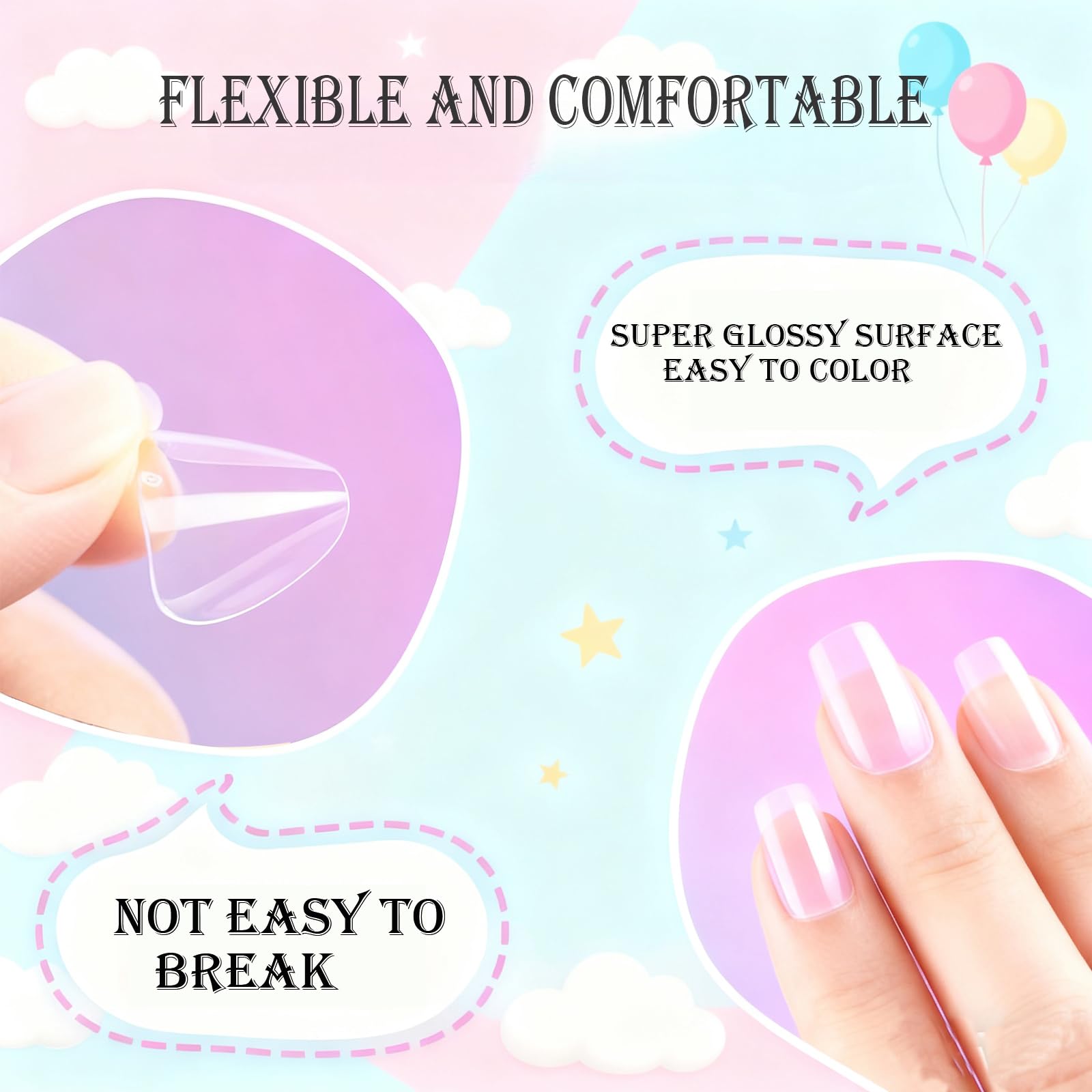 Pre-shaped soft gel nail tips for small fingers