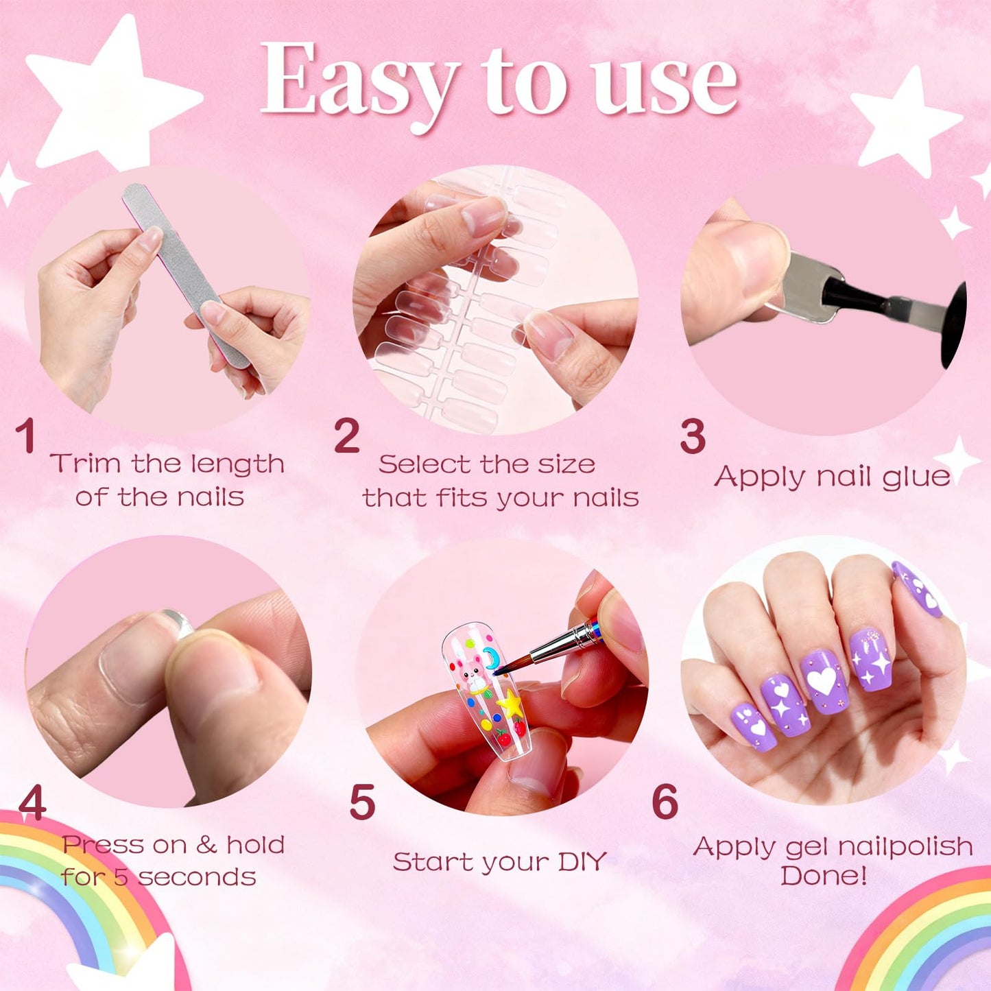 Full cover short fake nails for nail art extension