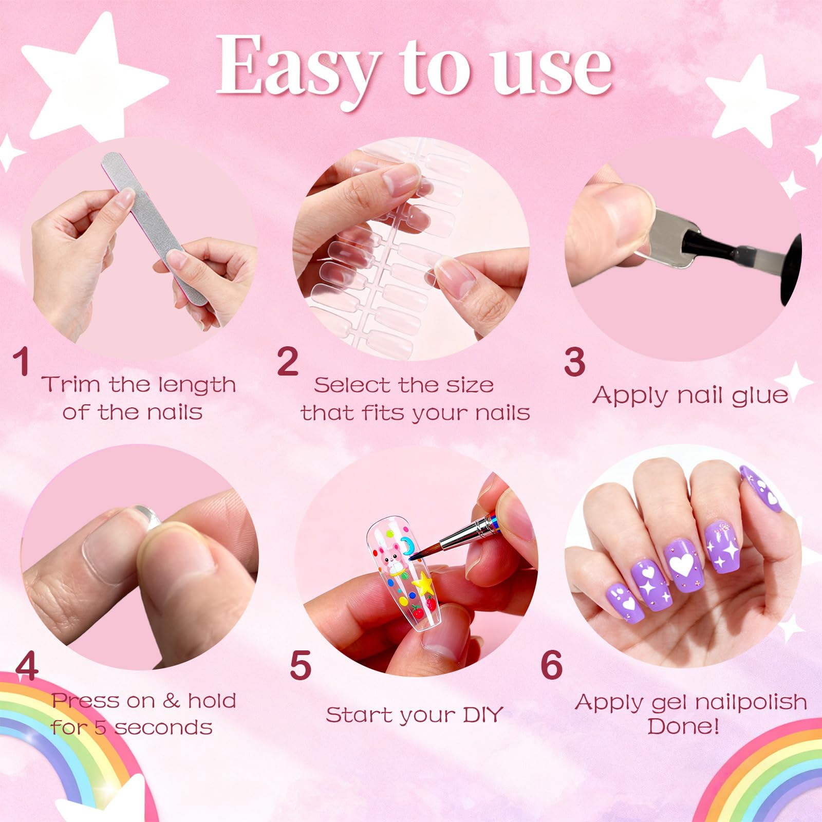 Full cover short fake nails for nail art extension