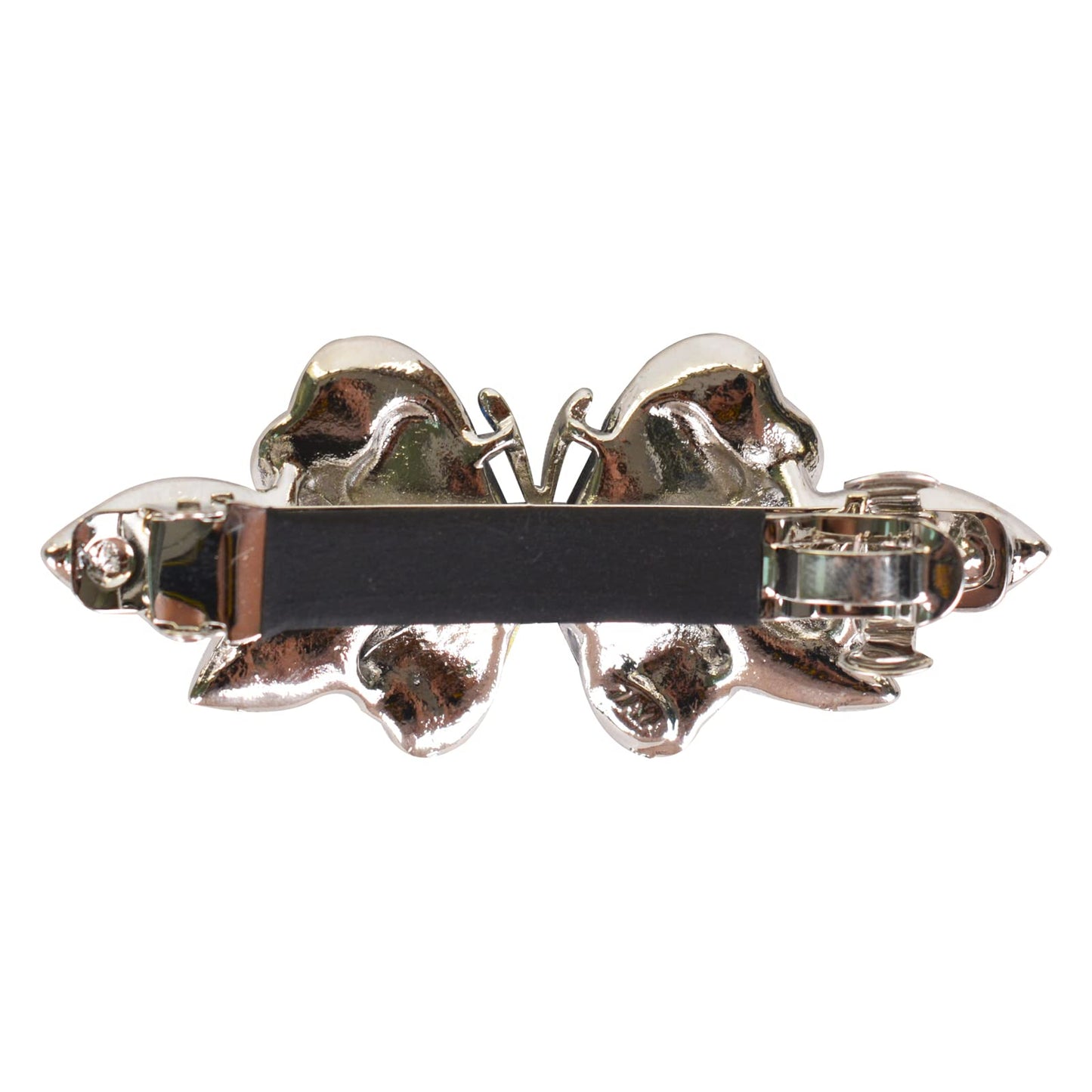 Sankuwen purple rhinestone hair barrette positioned to show the shimmering side profile