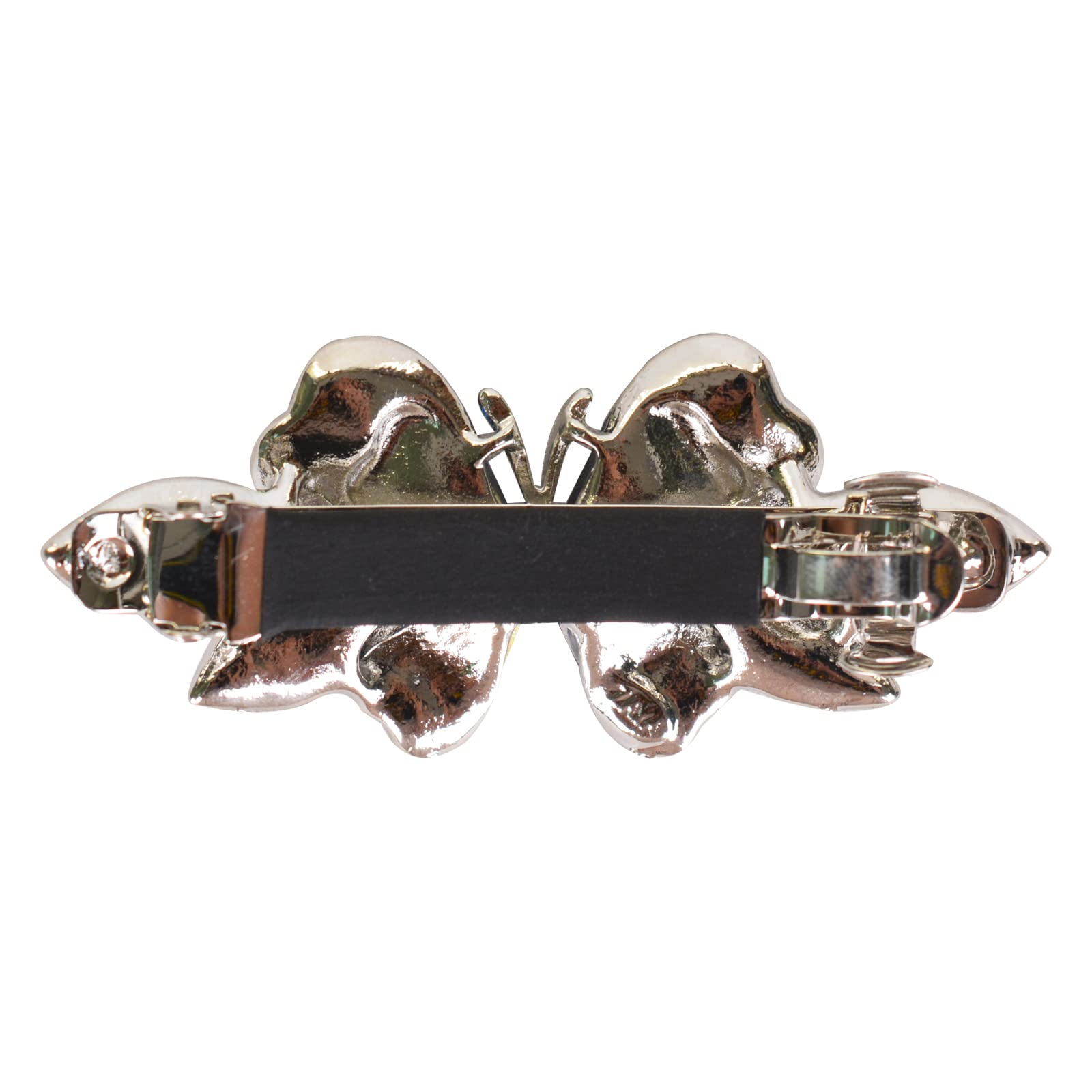 Sankuwen purple rhinestone hair barrette positioned to show the shimmering side profile