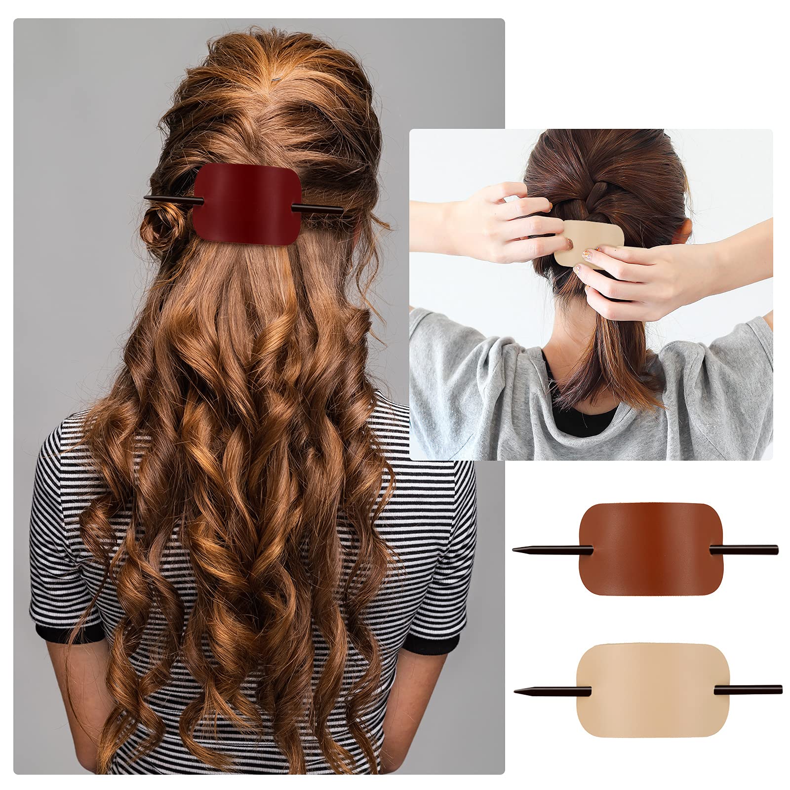 Close up view of the durable faux leather texture on the WILLBOND oval hair pin barrette