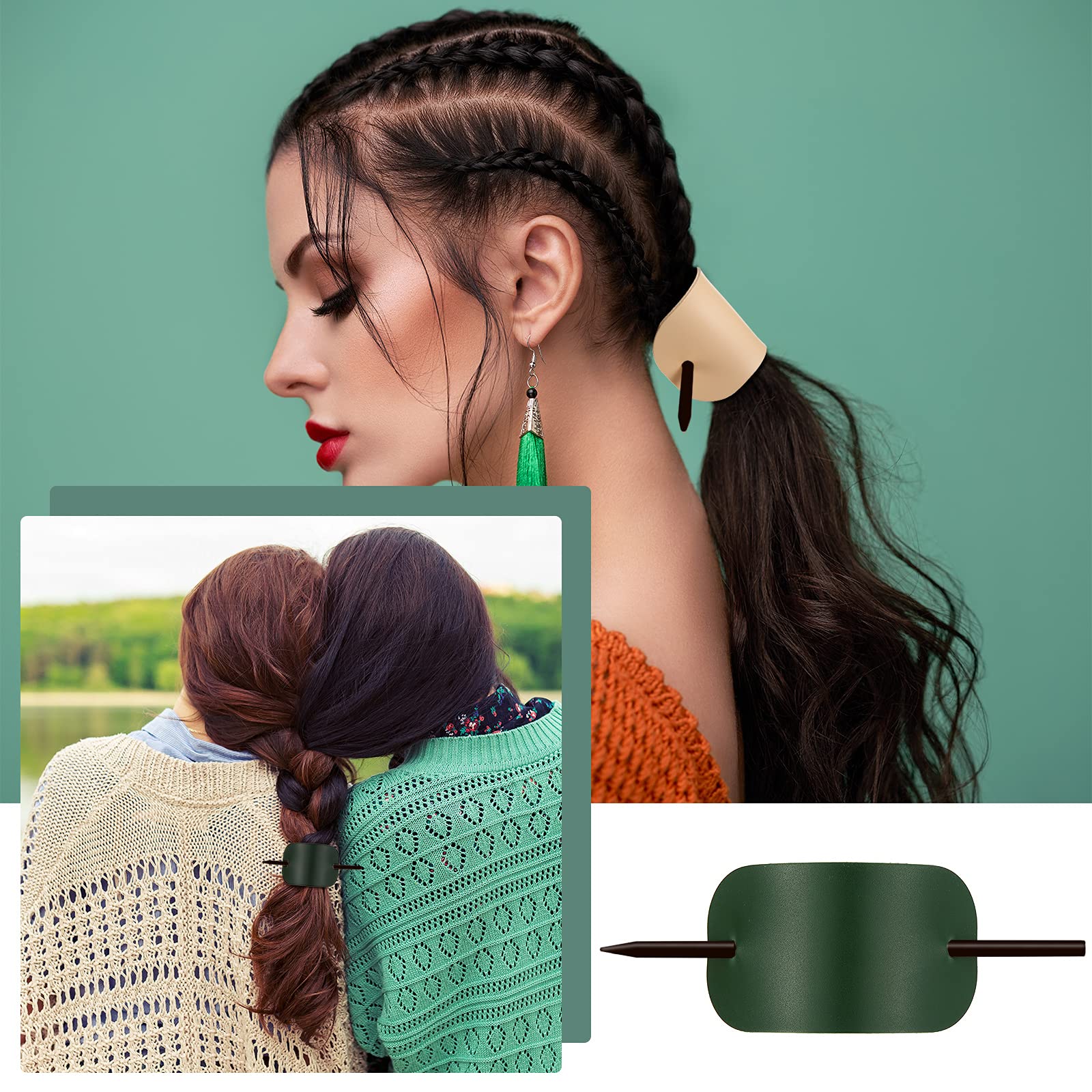 Four different colors of the elegant oval faux leather hair accessories arranged together