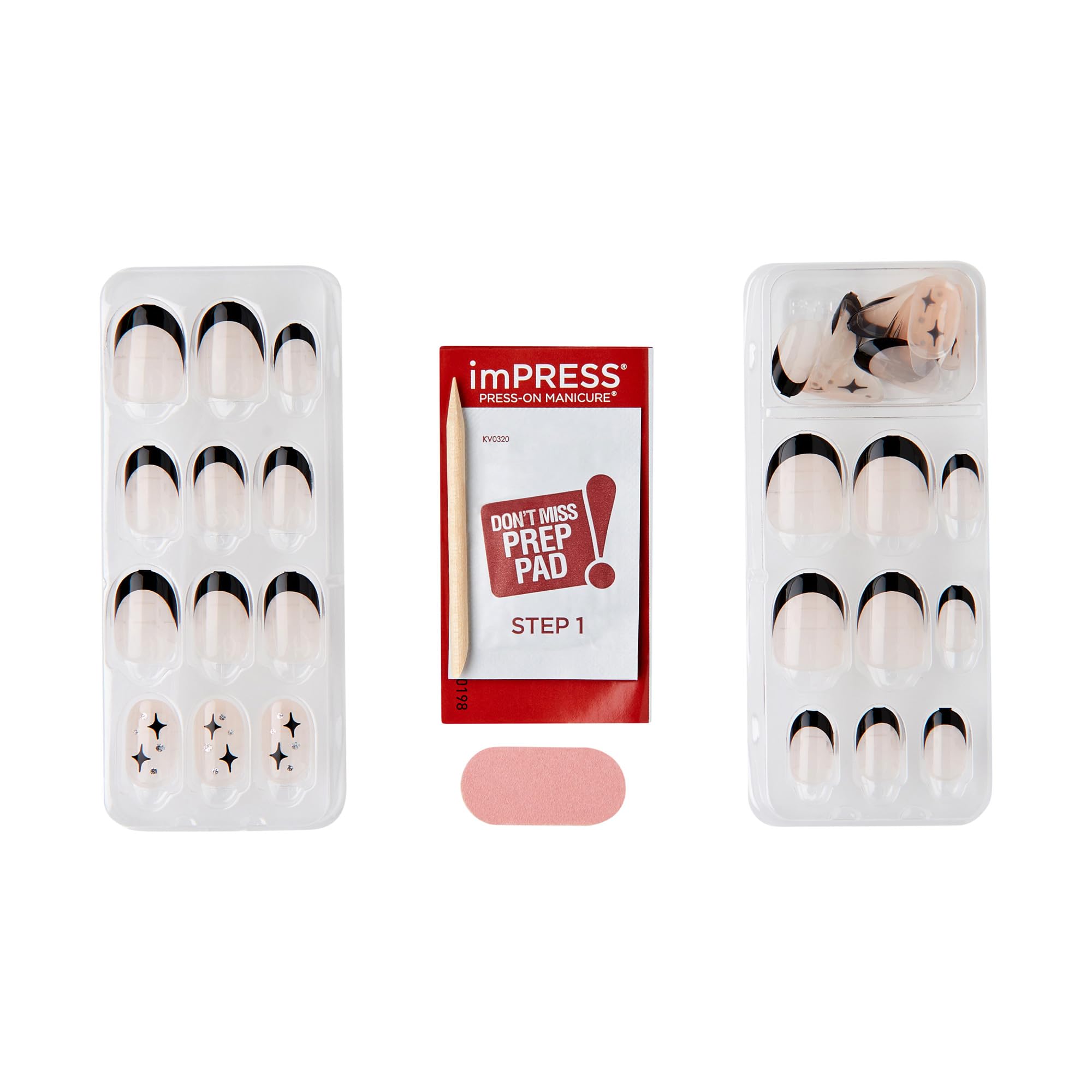 Kiss Impress nail kit components including file and stick