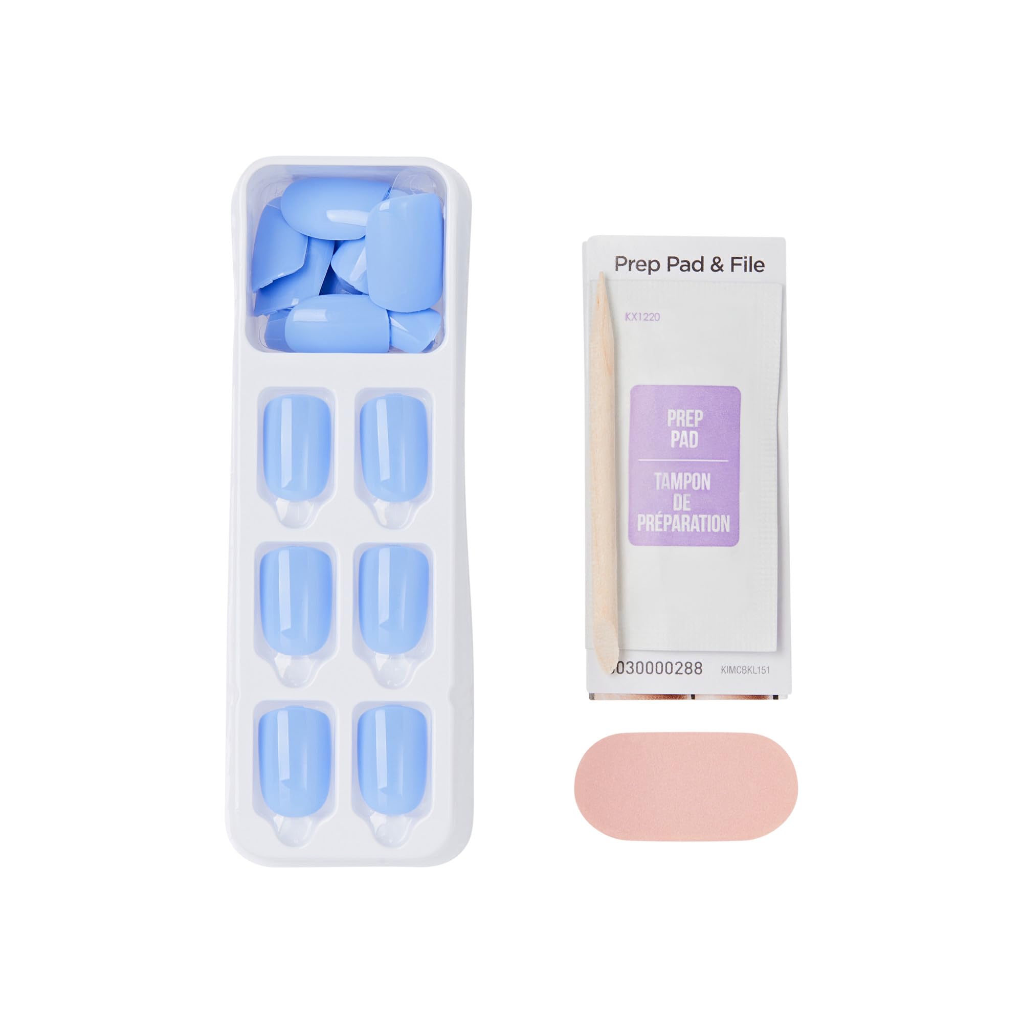 Short squoval blue press on nails on hand