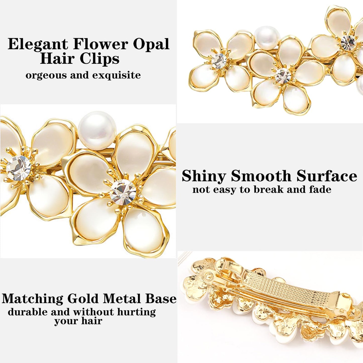 Three piece set of elegant women hairpins with shimmering opal embellishments