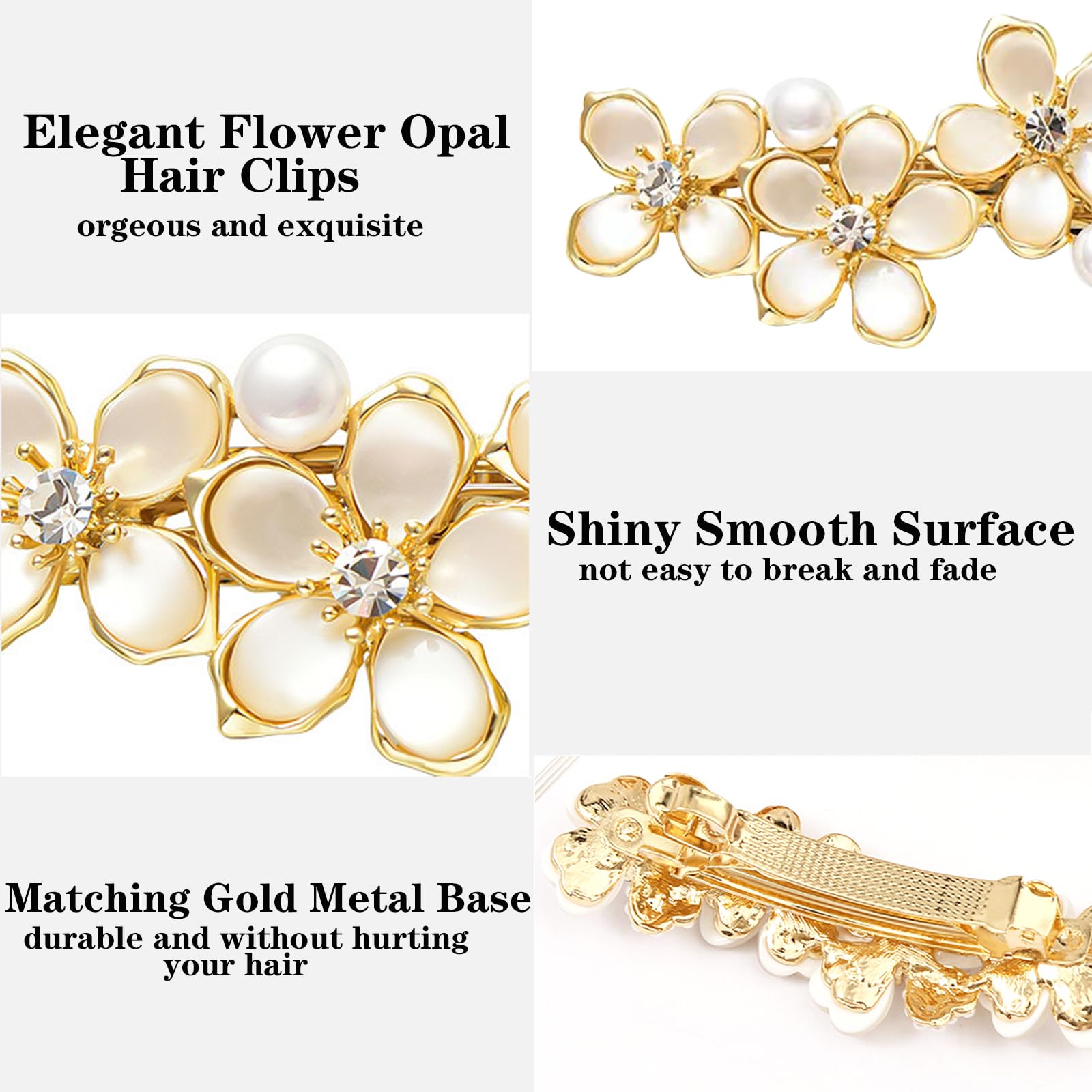 Three piece set of elegant women hairpins with shimmering opal embellishments
