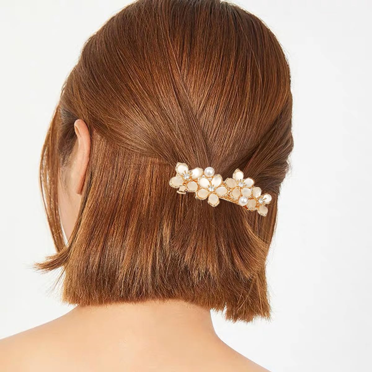 Close up view of the secure spring clip mechanism on the metal hair decorations