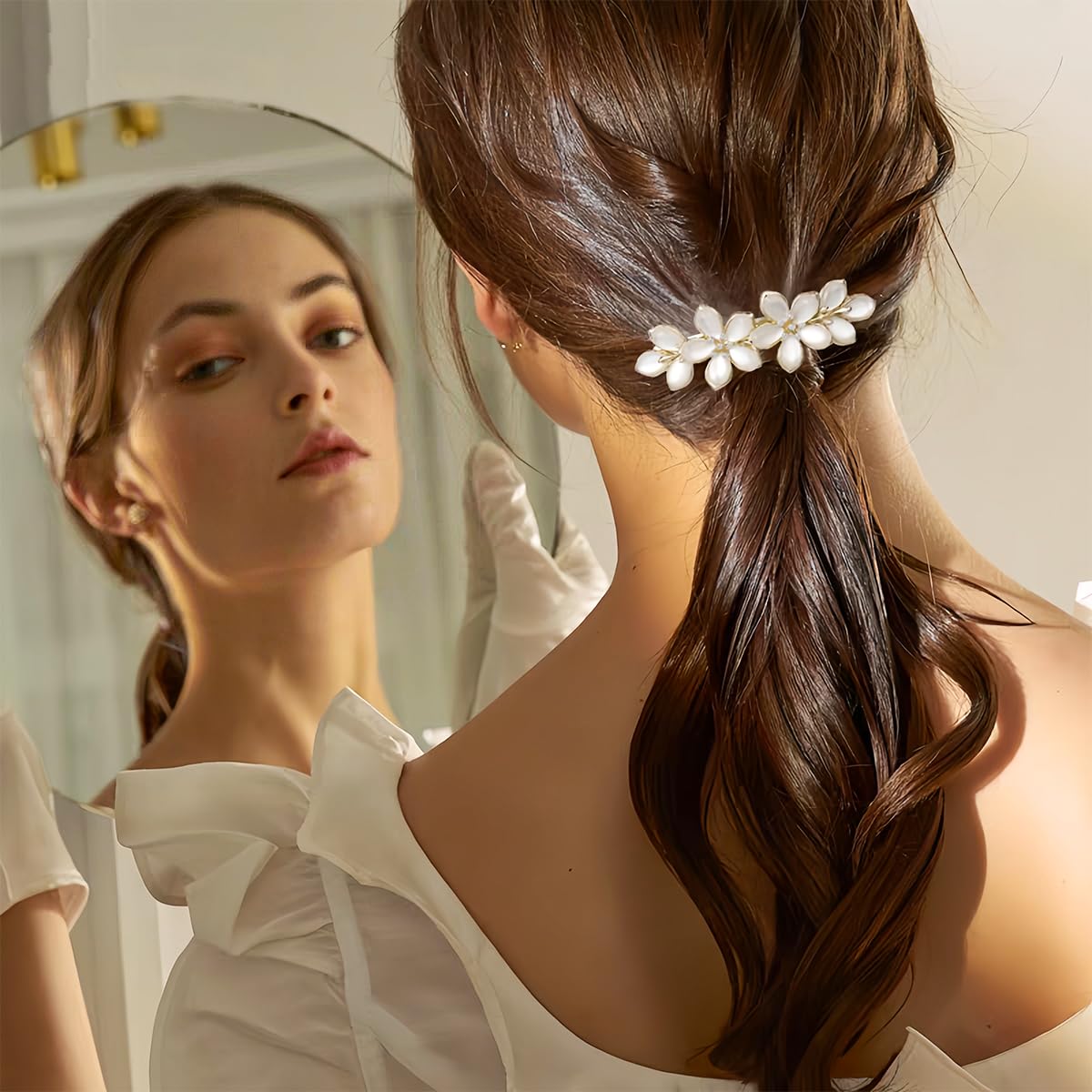 Side profile of the non slip vintage rhinestone hair accessories for bridal styling
